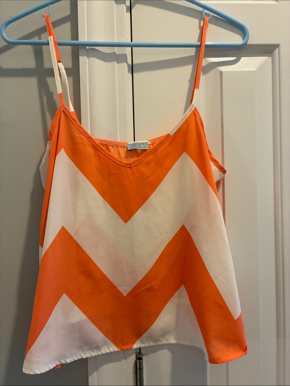 Abbeline Women’s Orange & White Chevron Spaghetti Strap Top